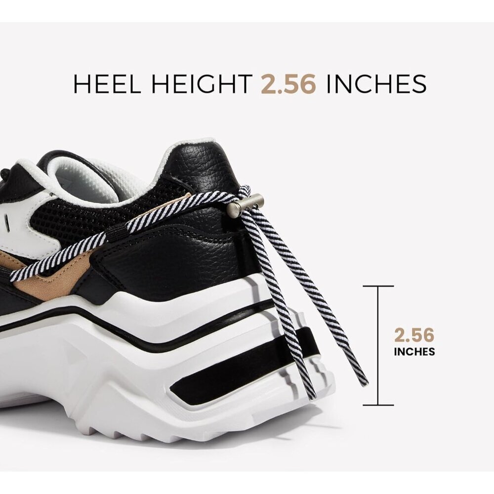〽️Women's Black/White Lucky Platform Colorblock Sneakers Chunky Walking Shoes - Picture 4 of 9